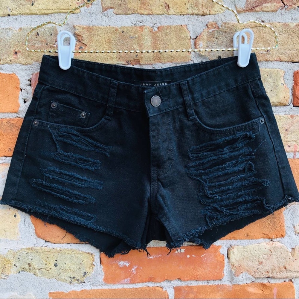 Black Distressed Shorts